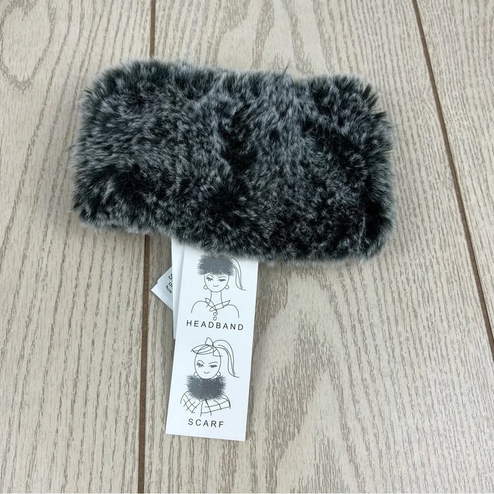 Surell Rex Rabbit Faux Fur Knit Stretch Headband OS Black Frost $65